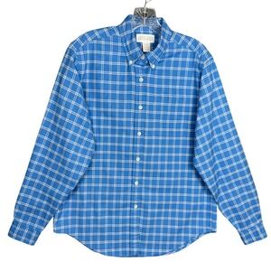 Lands End Womens Blue White Plaid Button Down Shirt Top Size 12 Vintage Classic